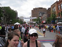 Race Photo  The crowd begins to gather at the finish line in Ann Arbor as the early leaders come in. : Fitness, Half Marathon, Race, Running