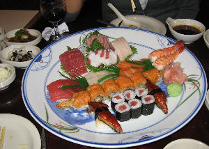 That is one tasty looking sushi/sashimi combination plate!